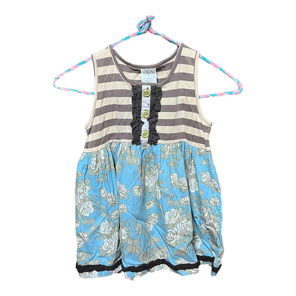 Matilda Jane 8 Platinum Mary Sara Tank Top Ruffle Top Gypsy Blue Floral Striped